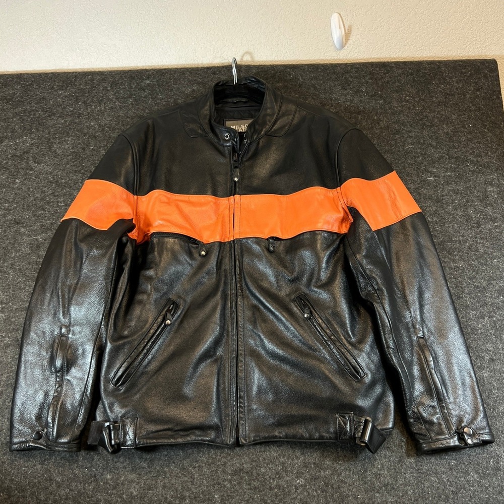 Wilsons Leather Jacket Mens XL Black Thinsulate Quilted Liner Biker Moto Racer